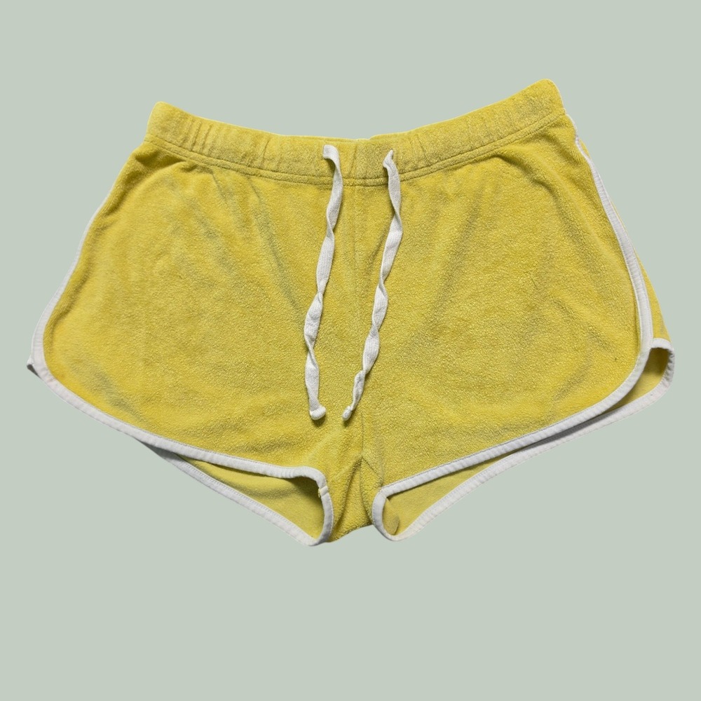 Y2K Retro Athletic Terry Cloth Dolphin Shorts Womens Medium Yellow Wild Fable